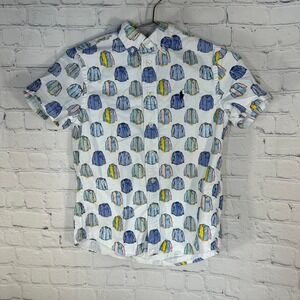 Polo Ralph Lauren Kids Shirt M 10-12 White Novelty Print Short Sleeve Button Dow